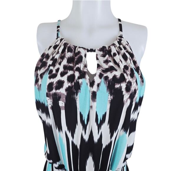 Roz & Ali Animal Style Turquoise Summer Travel Vacation Women's Maxi Dress 12 - Picture 2 of 6